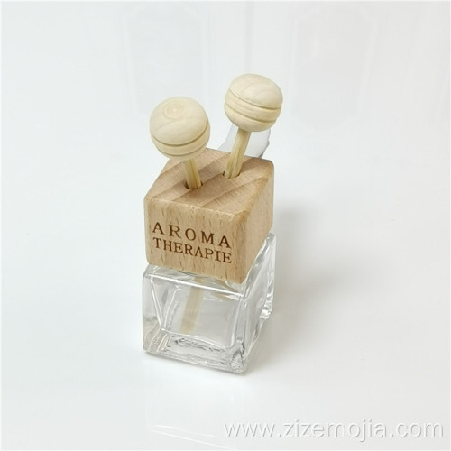 Square Car freshener perfume bottle with wooden cap